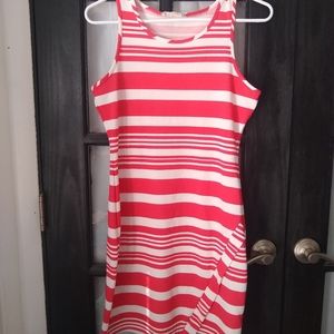 💚Pink Republic Coral White Striped Dress Size M